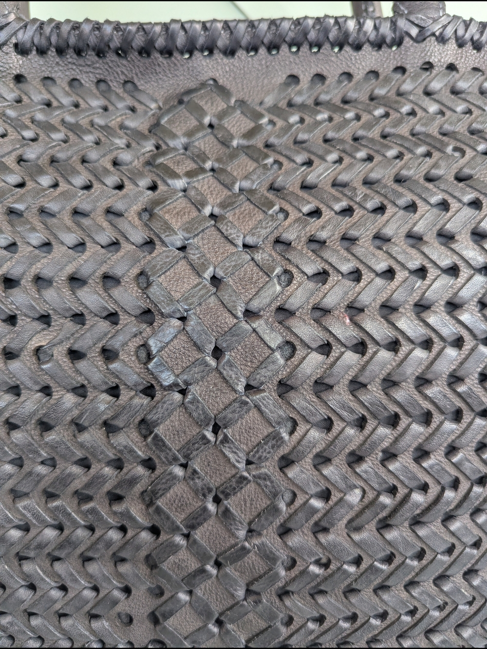 Woven Leather Tote Bag - Black Braided Design - Picture 7 of 16